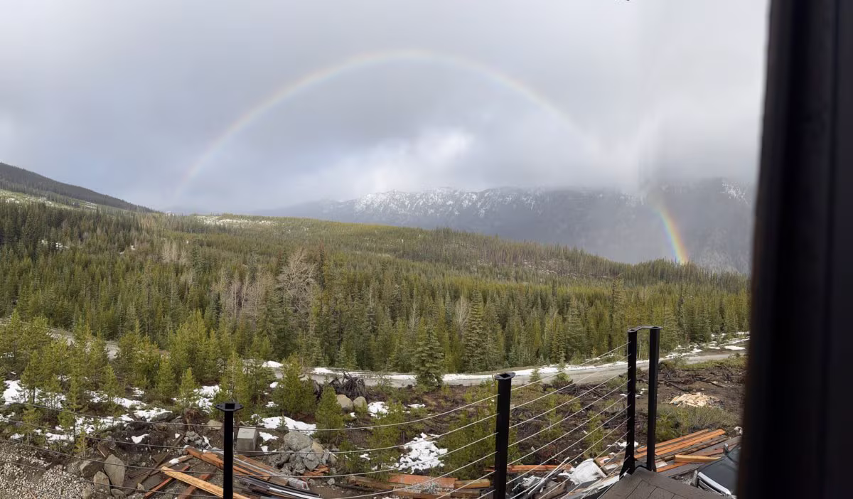 Panoramic view of the mountain valley from the Watchtower Cabin build site