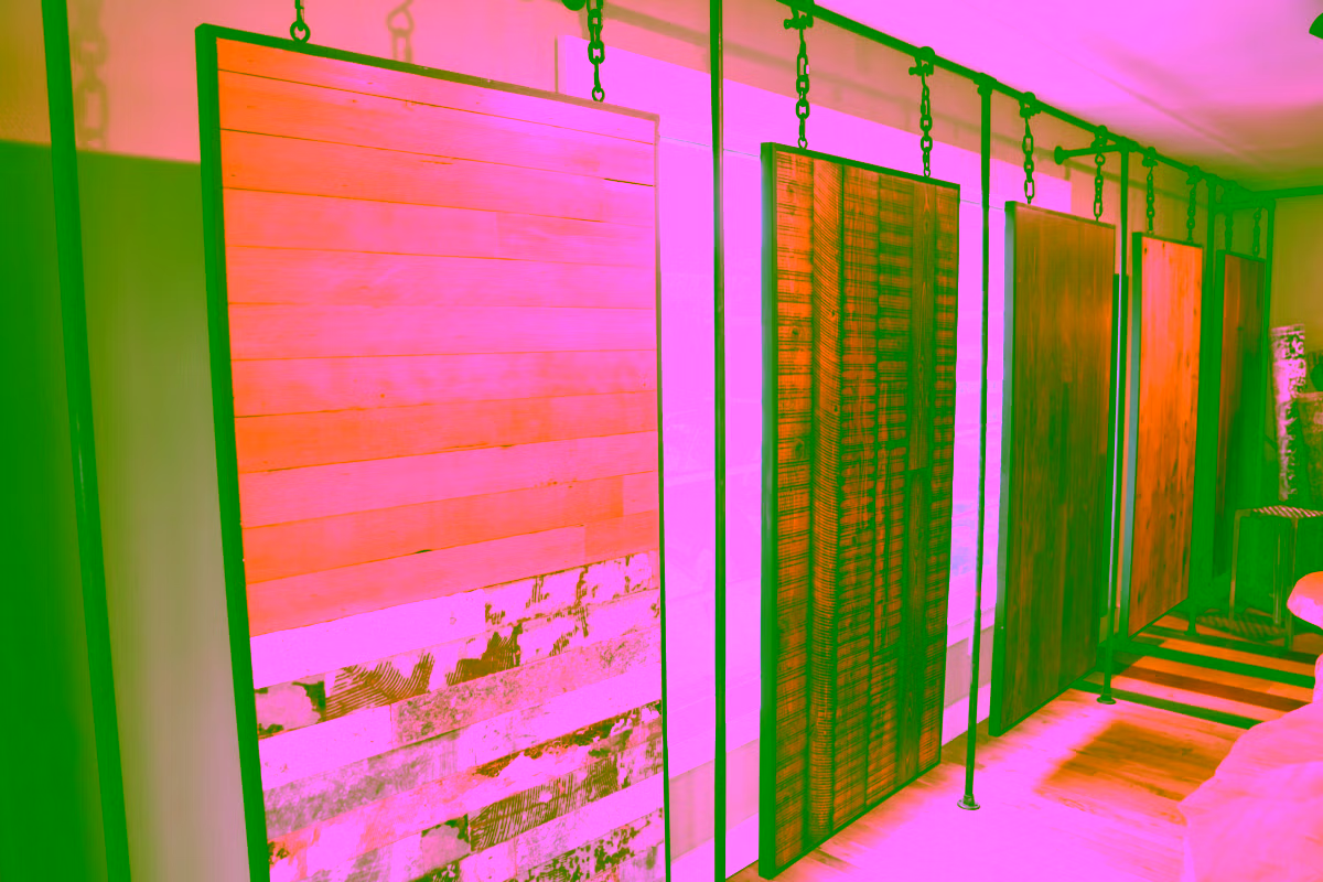 Wood species and finish samples at the Van Dyke showroom